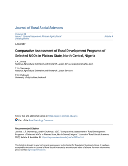 Comparative Assessment of Rural Development Programs of Selected Ngos in Plateau State, North-Central, Nigeria
