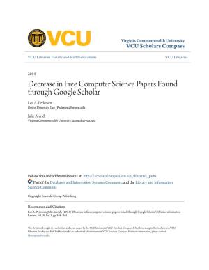 Decrease in Free Computer Science Papers Found Through Google Scholar Lee A