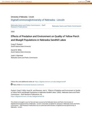 Effects of Predation and Environment on Quality of Yellow Perch and Bluegill Populations in Nebraska Sandhill Lakes