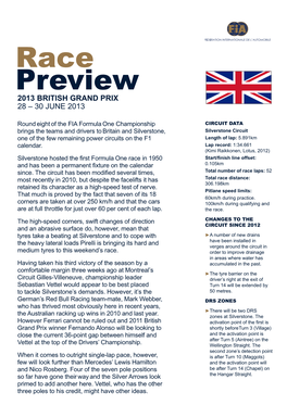 Race Preview 2013 BRITISH GRAND PRIX 28 – 30 JUNE 2013