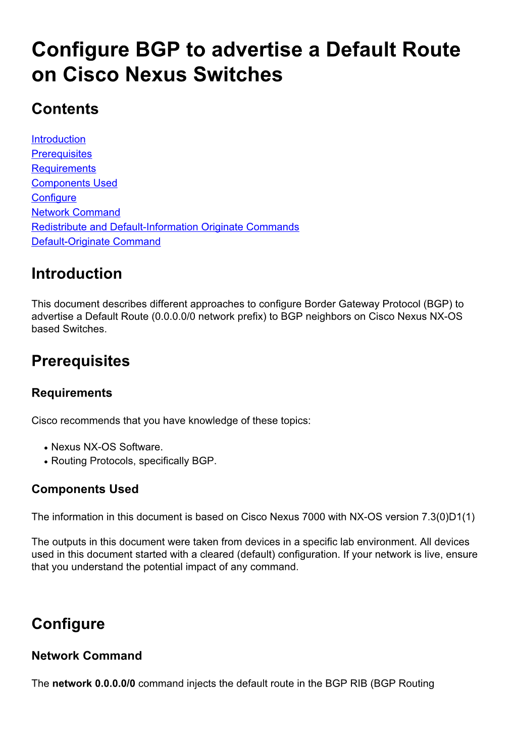 Configure BGP to Advertise a Default Route on Cisco Nexus Switches