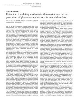Ketamine: Translating Mechanistic Discoveries Into the Next Generation of Glutamate Modulators for Mood Disorders