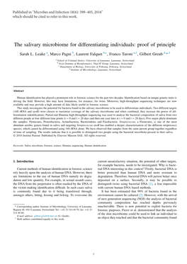 The Salivary Microbiome for Differentiating Individuals: Proof of Principle