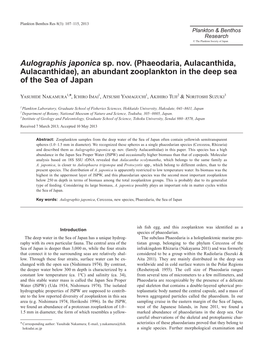 Aulographis Japonica Sp. Nov. (Phaeodaria, Aulacanthida, Aulacanthidae), an Abundant Zooplankton in the Deep Sea of the Sea of Japan