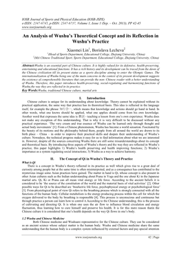 An Analysis of Wushu's Theoretical Concept and Its Reflection In