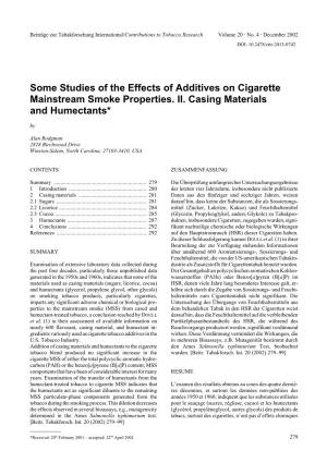Some Studies of the Effects of Additives on Cigarette Mainstream Smoke Properties