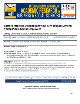 Factors Affecting Deviant Behaviour at Workplace Among Young Public Sector Employees