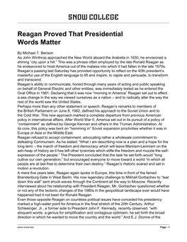 Reagan Proved That Presidential Words Matter