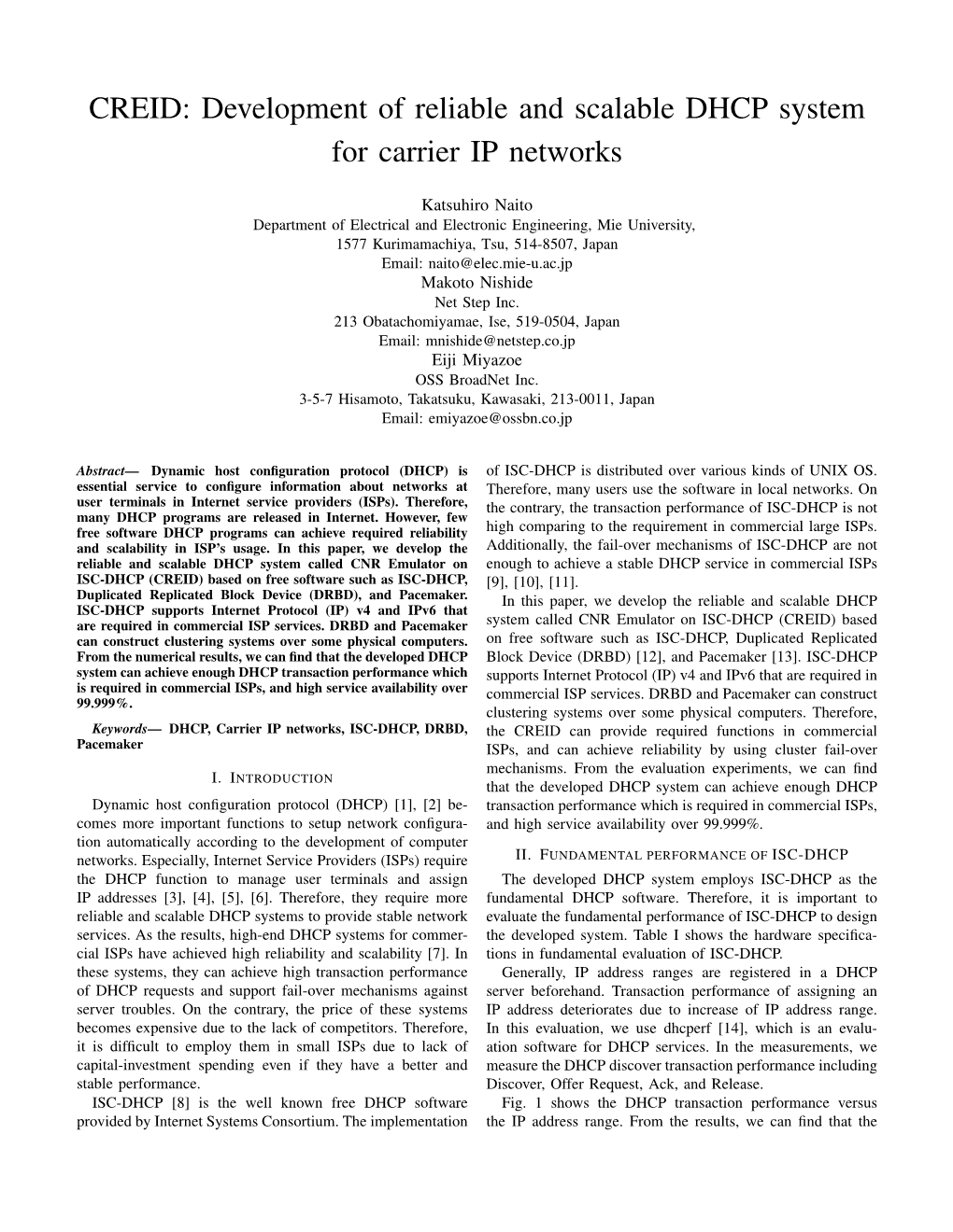 CREID: Development of Reliable and Scalable DHCP System for Carrier IP Networks