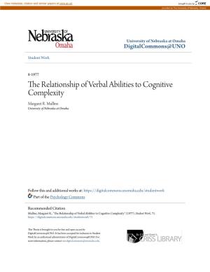 The Relationship of Verbal Abilities to Cognitive Complexity Margaret R
