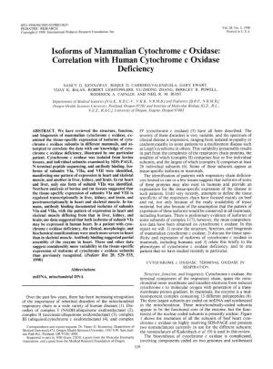 Isoforms of Mammalian Cytochrome C Oxidase: Correlation with Human Cytochrome C Oxidase Deficiency