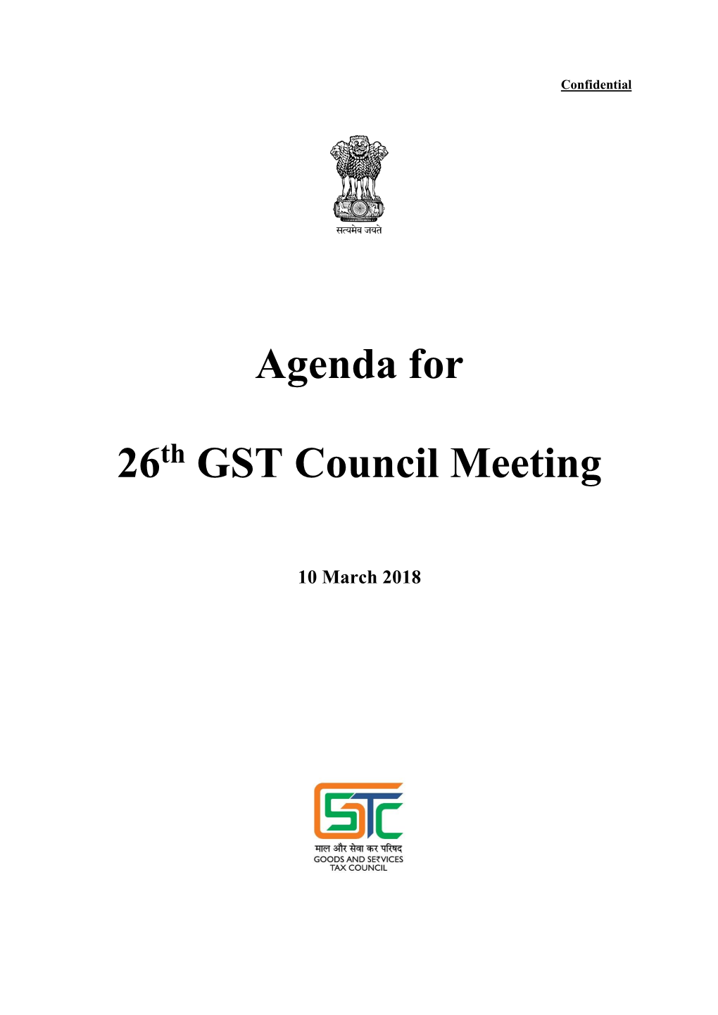Agenda for 26 GST Council Meeting