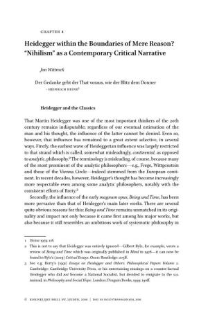 Heidegger Within the Boundaries of Mere Reason? “Nihilism” As a Contemporary Critical Narrative