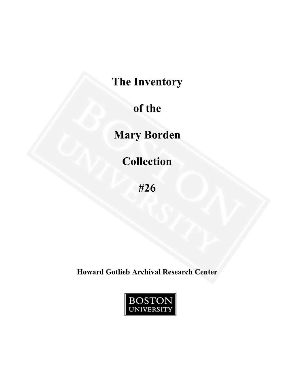 The Inventory of the Mary Borden Collection