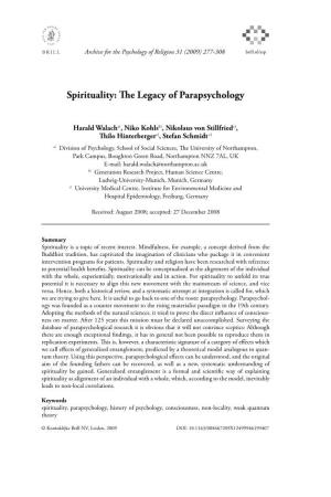 Spirituality: the Legacy of Parapsychology