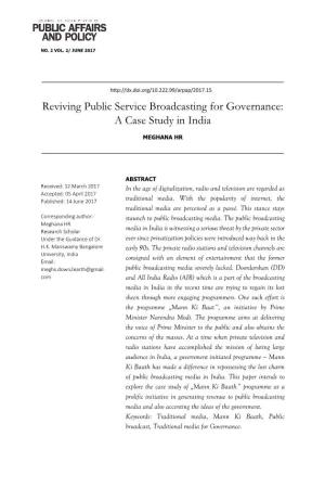 Reviving Public Service Broadcasting for Governance: a Case Study in India