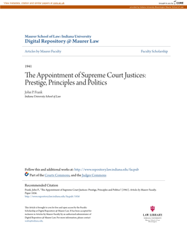 The Appointment of Supreme Court Justices: Prestige, Principles and Politics John P