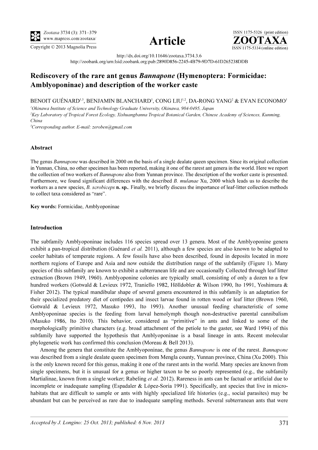 Hymenoptera: Formicidae: Amblyoponinae) and Description of the Worker Caste