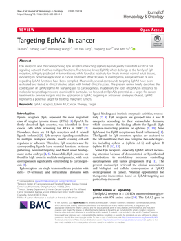 Targeting Epha2 in Cancer Ta Xiao1, Yuhang Xiao2, Wenxiang Wang3,4, Yan Yan Tang4, Zhiqiang Xiao2* and Min Su3,4*