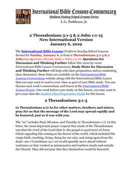 2 Thessalonians 3:1-5 & 2 John 1:1-13 New International Version January 6, 2019
