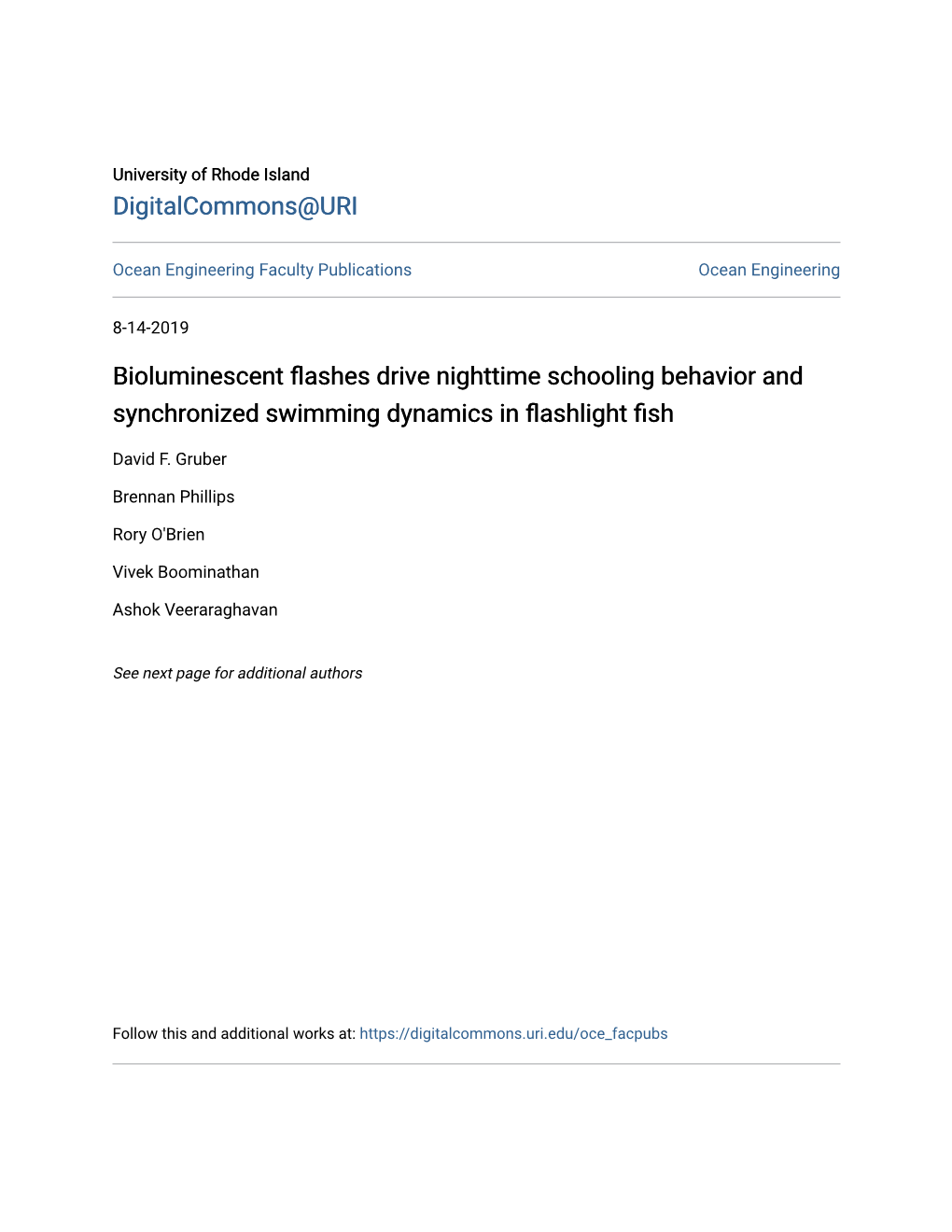 Bioluminescent Flashes Drive Nighttime Schooling Behavior and Synchronized Swimming Dynamics in Flashlight Fish