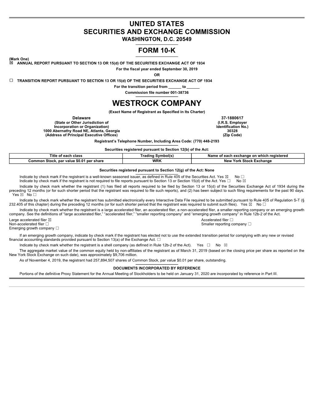 WESTROCK COMPANY (Exact Name of Registrant As Specified in Its Charter)