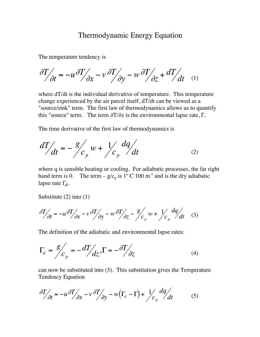 Thermodynamic Energy Equation