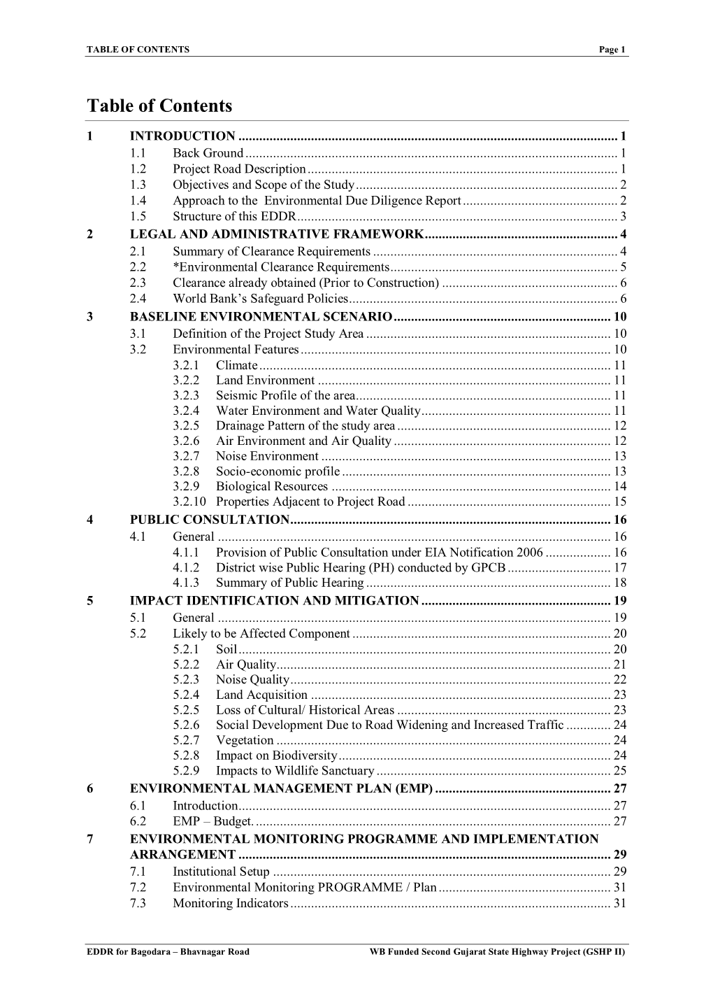TABLE of CONTENTS Page 1