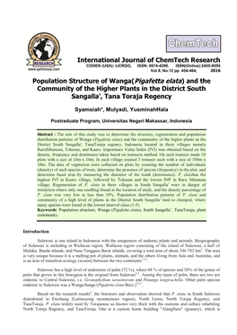 Population Structure of Wanga(Pigafetta Elata) and the Community of the Higher Plants in the District South Sangalla', Tana Toraja Regency