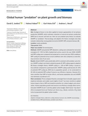 Global Human “Predation” on Plant Growth and Biomass