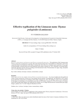 Effective Typification of the Linnaean Name Thymus Pulegioides (Lamiaceae)