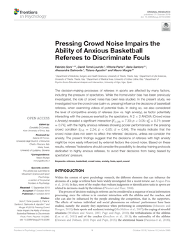 Pressing Crowd Noise Impairs the Ability of Anxious Basketball Referees to Discriminate Fouls