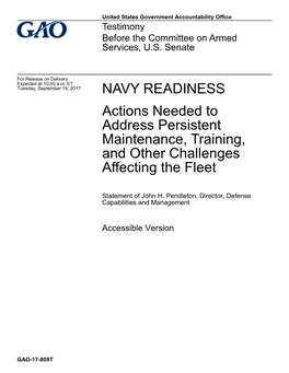 GAO-17-798T, Accessible Version, NAVY READINESS