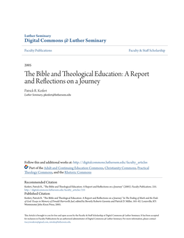 The Bible and Theological Education: a Report and Reflections on a Journey Patrick R