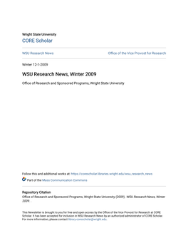 WSU Research News, Winter 2009