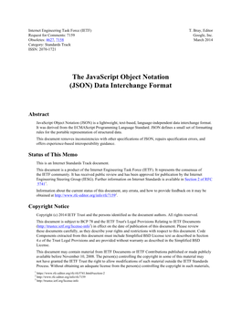 The Javascript Object Notation (JSON) Data Interchange Format