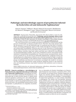 Pathologic and Microbiologic Aspects of Pet Psittacine Infected by Escherichia Coli and Salmonella Typhimurium1