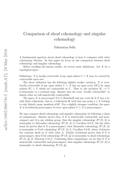 24 Mar 2016 Comparison of Sheaf Cohomology and Singular