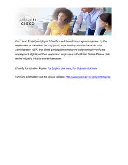 Cisco Is an E-Verify Employer. E-Verify Is an Internet Based System