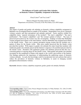 The Influence of Gender and Gender Role Attitudes on Domestic Violence Culpability Assignment in Barbados