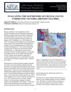 Evaluating the Slip History of Crustal Faults Underlying Victoria, British Columbia