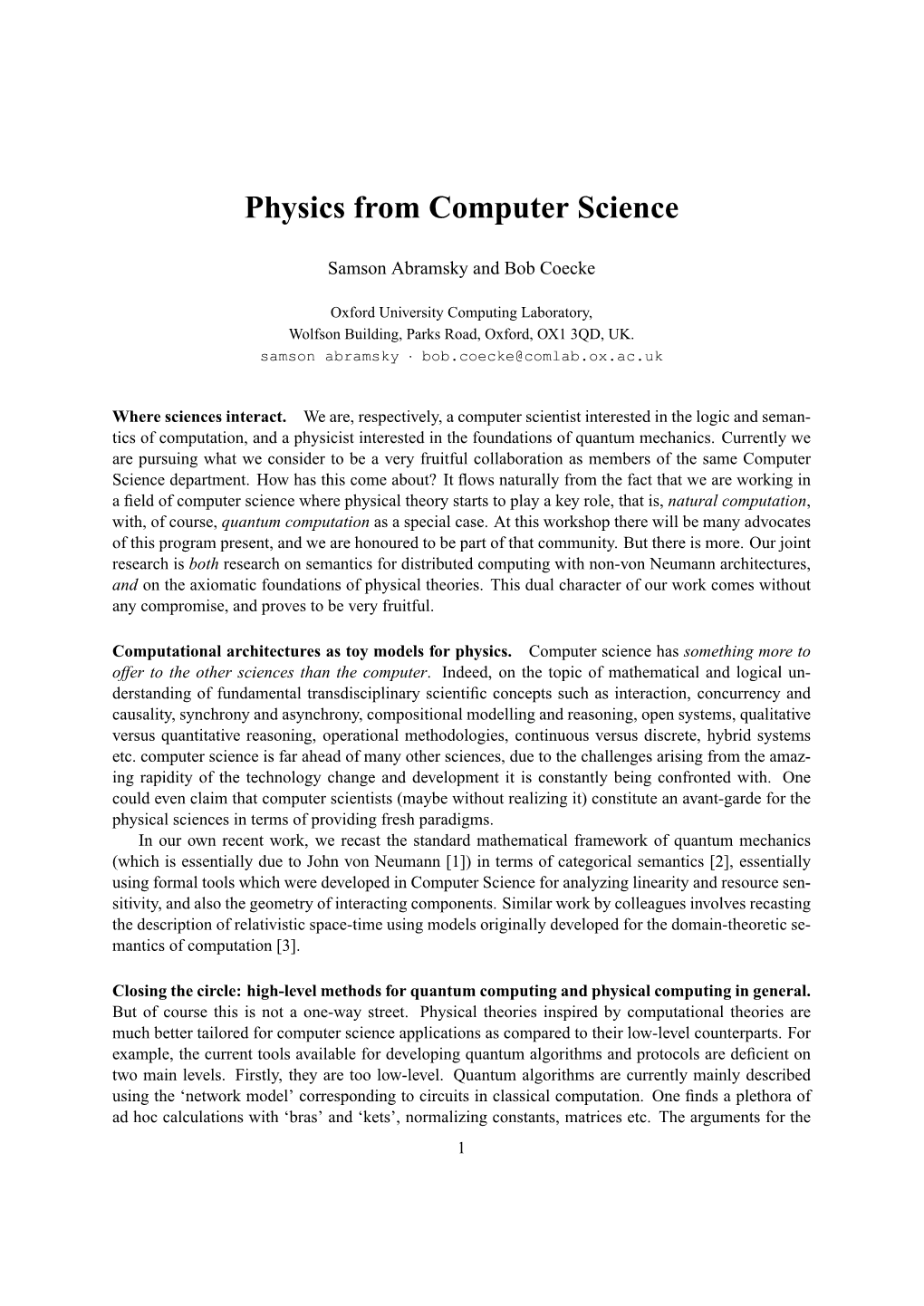 Physics from Computer Science