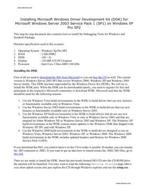 Installing Microsoft Windows Driver Development Kit (DDK) for Microsoft Windows Server 2003 Service Pack 1 (SP1) on Windows XP Pro SP2