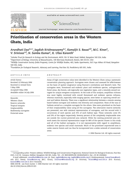Prioritisation of Conservation Areas in the Western Ghats, India