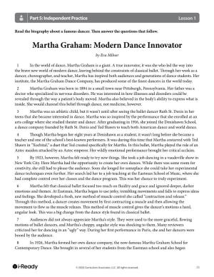 Martha Graham: Modern Dance Innovator by Eva Milner