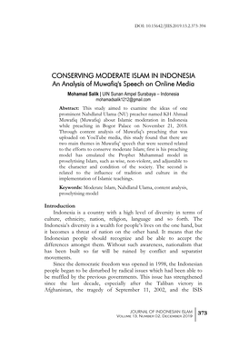 CONSERVING MODERATE ISLAM in INDONESIA an Analysis Of