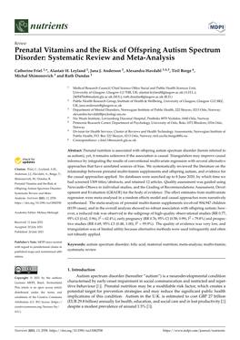 Prenatal Vitamins and the Risk of Offspring Autism Spectrum Disorder: Systematic Review and Meta-Analysis