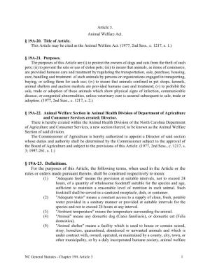 Animal Welfare Act. § 19A-20