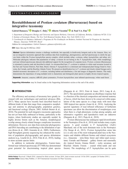 Reestablishment of Protium Cordatum (Burseraceae) TAXON 68 (1) • February 2019: 34–46