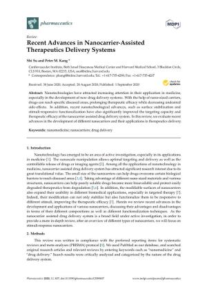 Recent Advances in Nanocarrier-Assisted Therapeutics Delivery Systems
